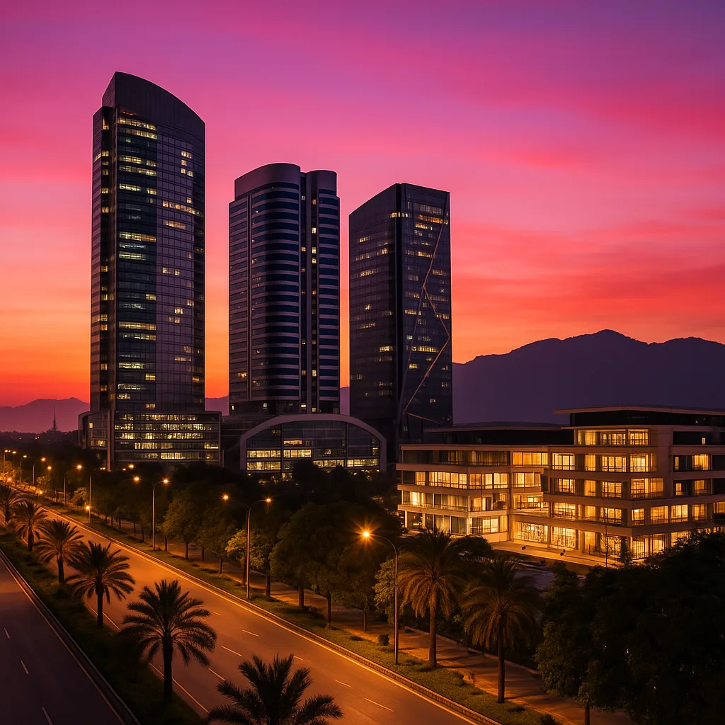 Modern Islamabad downtown skyline at dusk representing ParkView City Islamabad